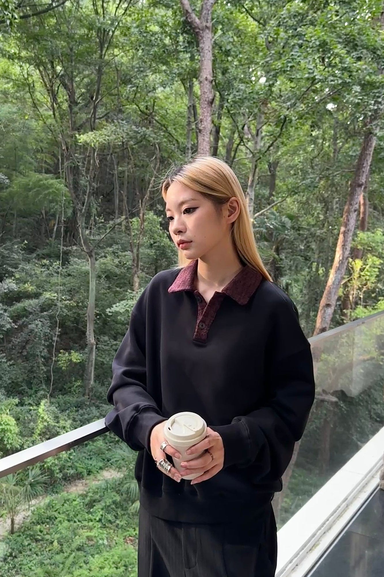 OKAYTHXBYE Flexweave Contrast Collar Sweatshirt-Sweatshirt-S-Black-Free Shipping Leatheretro