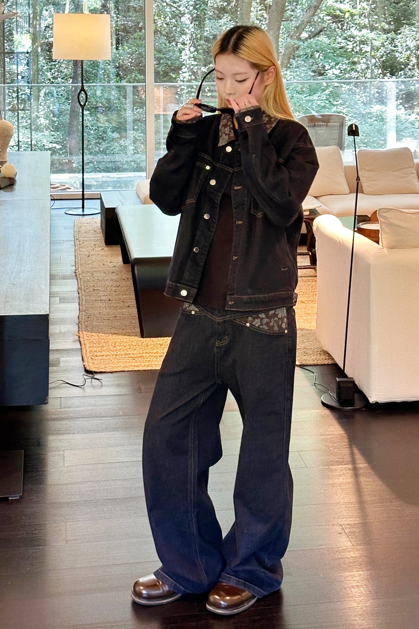 OKAYTHXBYE Floral Paneled Waist Raw Jeans-Jeans-S-Free Shipping Leatheretro