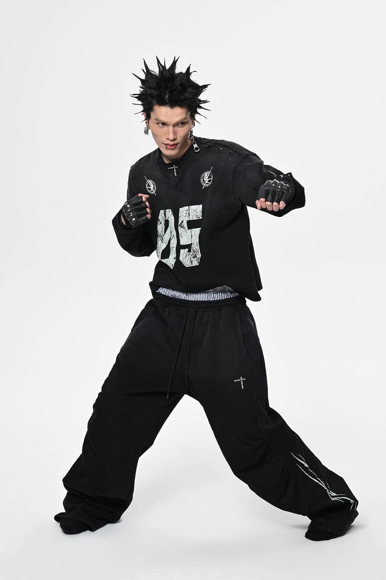 SAVAGEGROWTHWORLD No.5 Distressed Long-Sleeve Tee-L/S Tee-S-Blue-Free Shipping Leatheretro