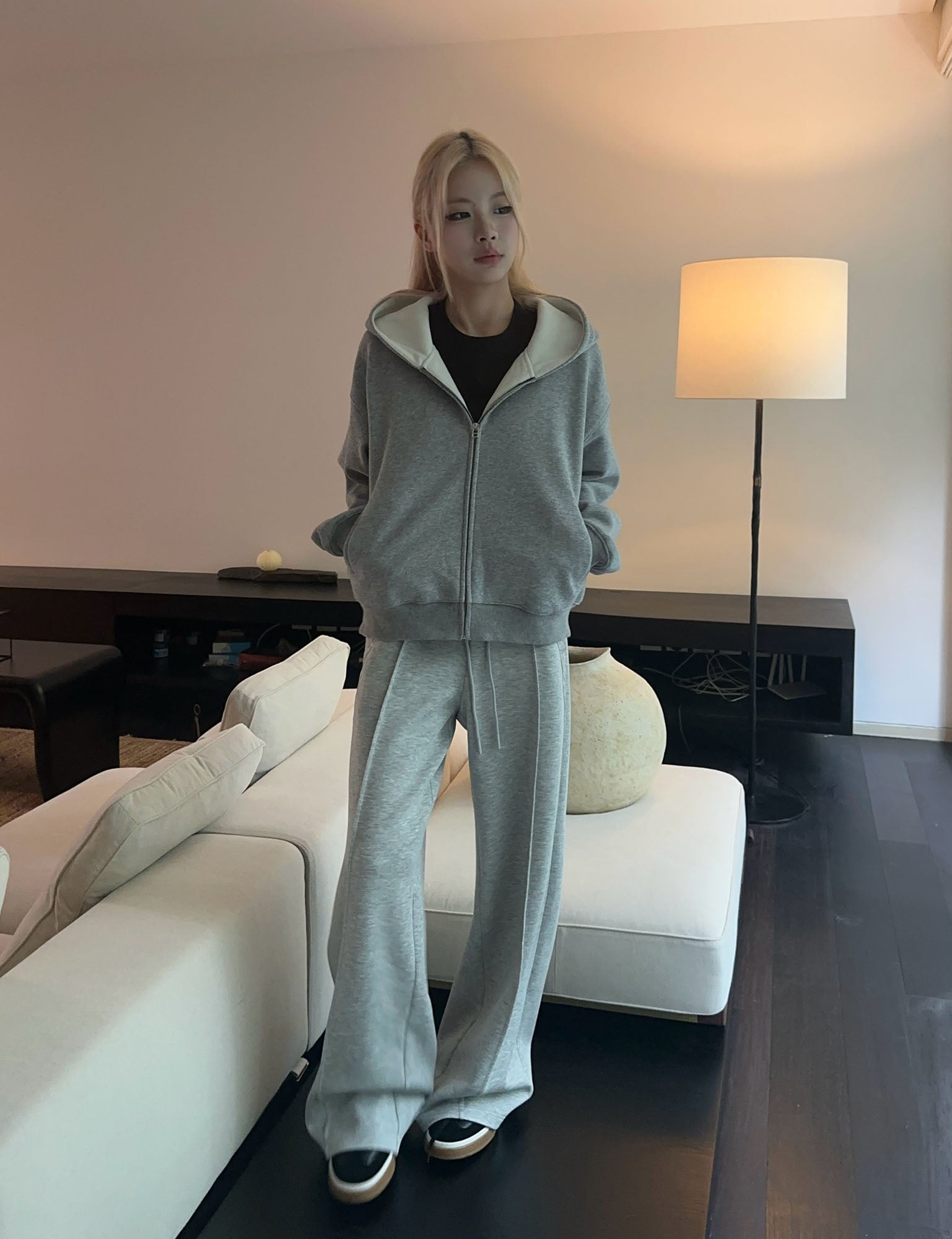 OKAYTHXBYE Essential Sherpa-Lined Boxy Zip Hoodie-Jacket-S-Dark Gray-Free Shipping Leatheretro