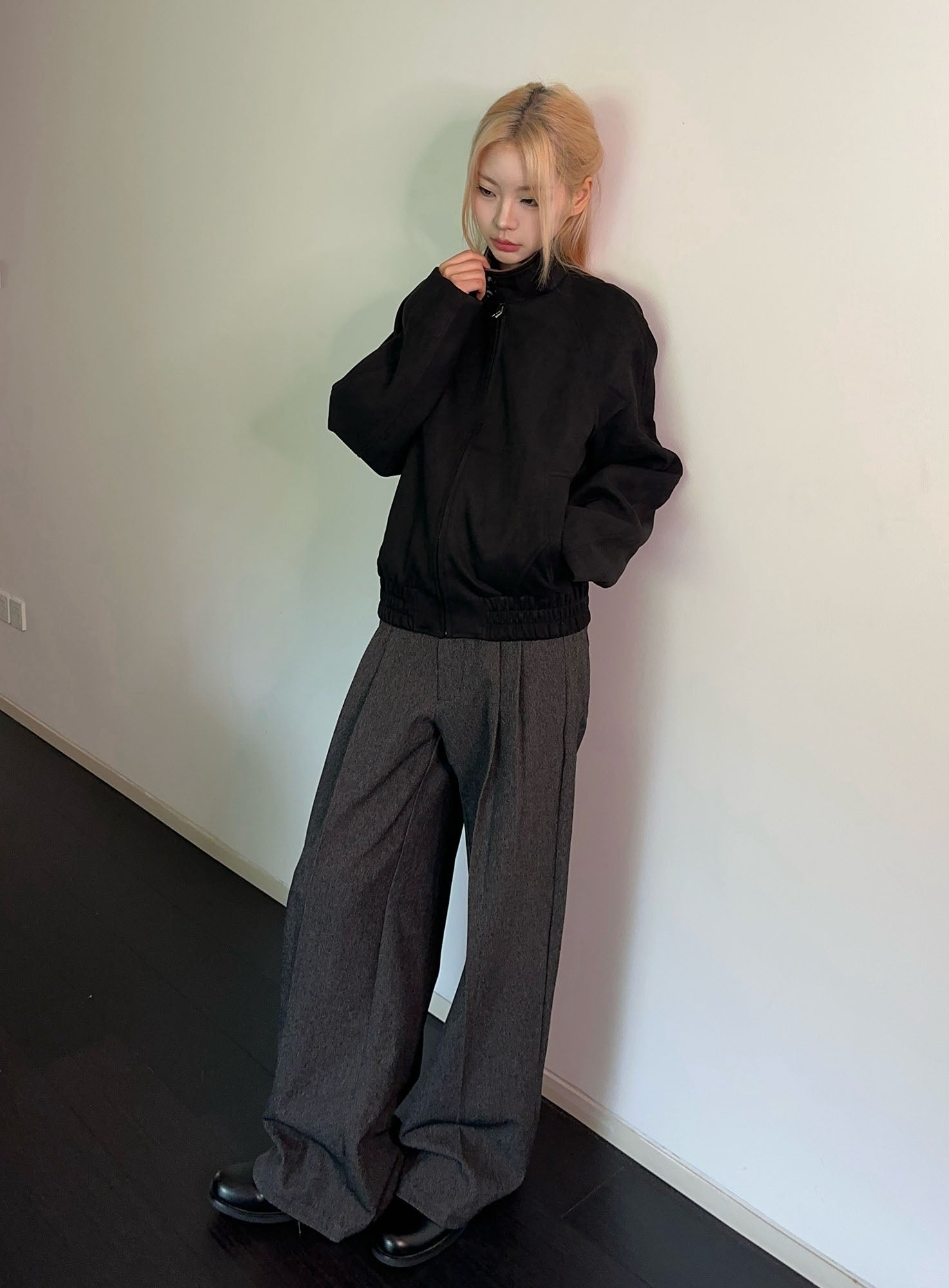 OKAYTHXBYE Contrast Collar Suede Jacket-Jacket-S-Black-Free Shipping Leatheretro