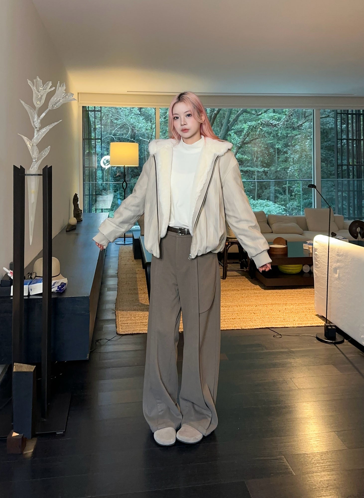 OKAYTHXBYE Faux Mink Lined Hooded Bomber Jacket-Jacket-S-Black-Free Shipping Leatheretro