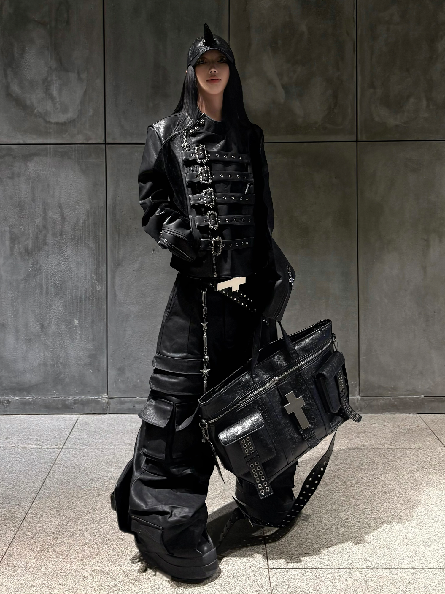 TH4SWE Retro Ornate Buckled Faux Leather Jacket-Jacket-S-Free Shipping Leatheretro