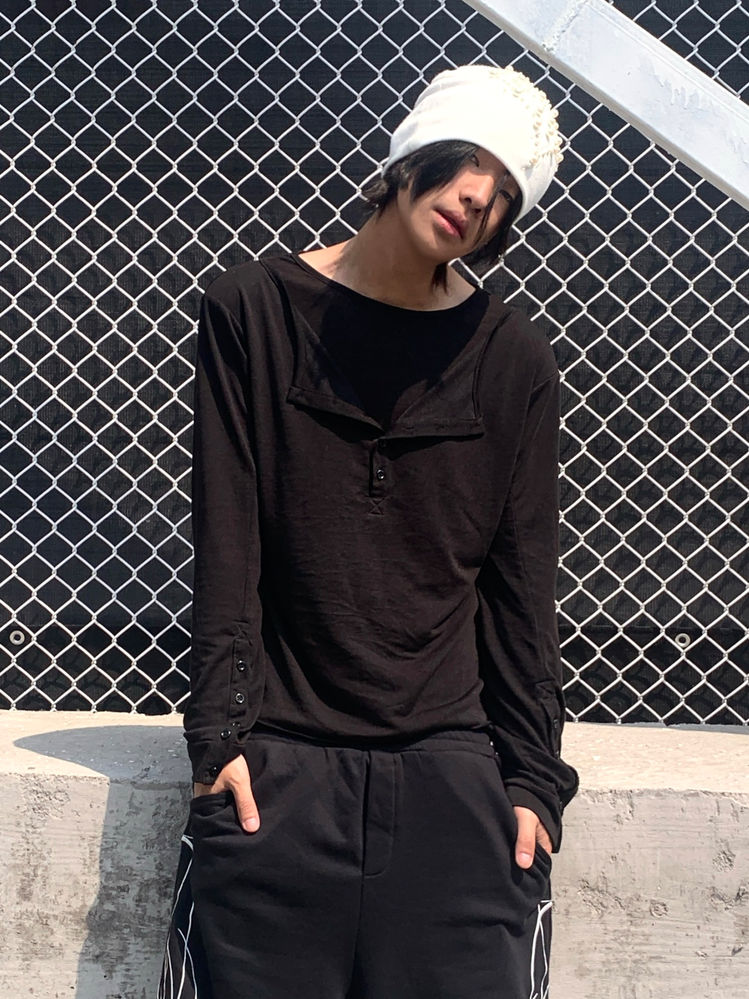 TH4SWE Layered Diamond Spine Graphic Henley Long-Sleeve Tee-L/S Tee-S-Free Shipping Leatheretro