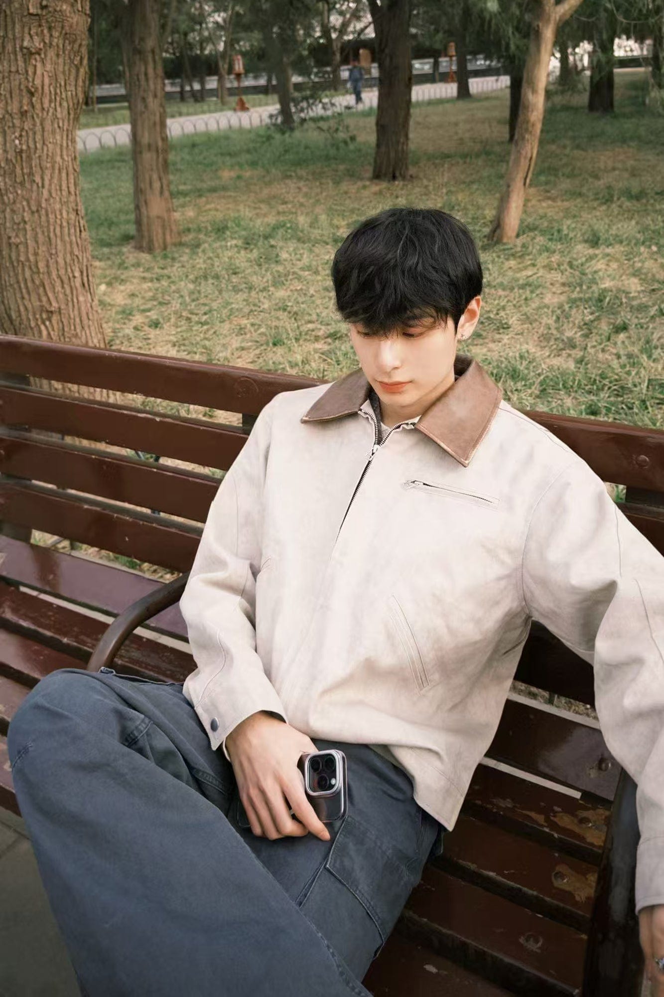 OKAYTHXBYE Essential Contrast Collar Washed Jacket-Jacket-Purple-S-Free Shipping Leatheretro