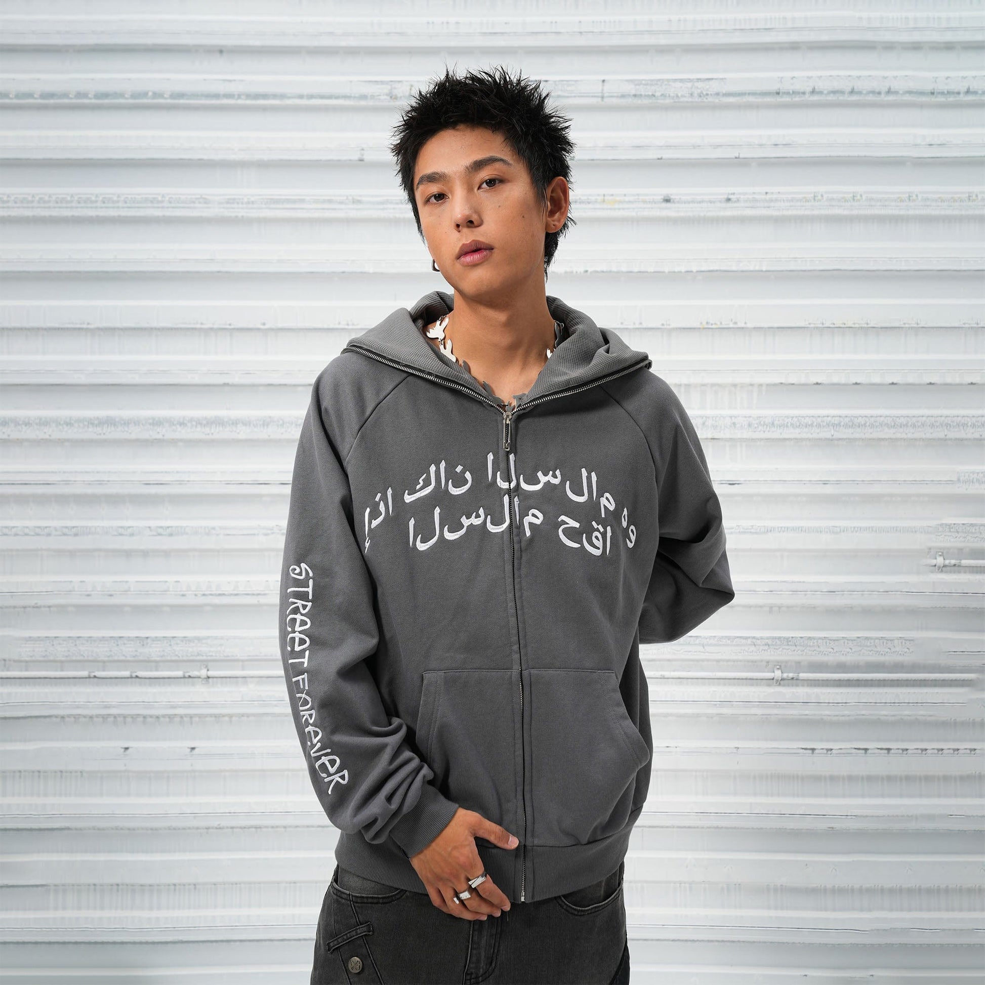 VINKID Reversible Arabic Script Pigeon Hooded Jacket-Jacket-S-Free Shipping Leatheretro