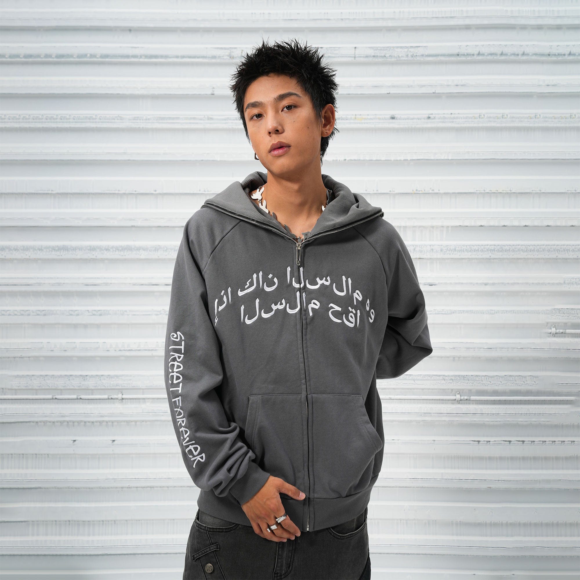 VINKID Reversible Arabic Script Pigeon Hooded Jacket-Jacket-S-Free Shipping Leatheretro
