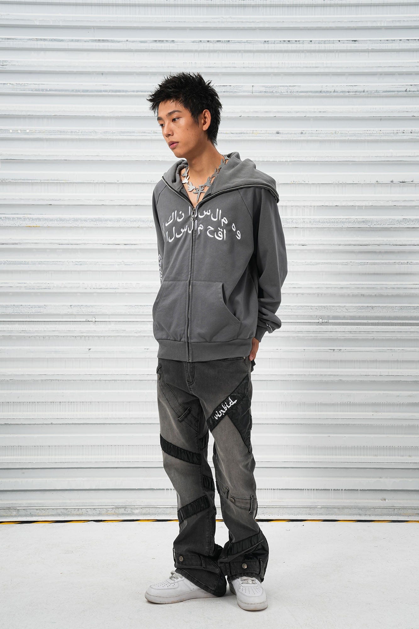 VINKID Reversible Arabic Script Pigeon Hooded Jacket-Jacket-S-Free Shipping Leatheretro
