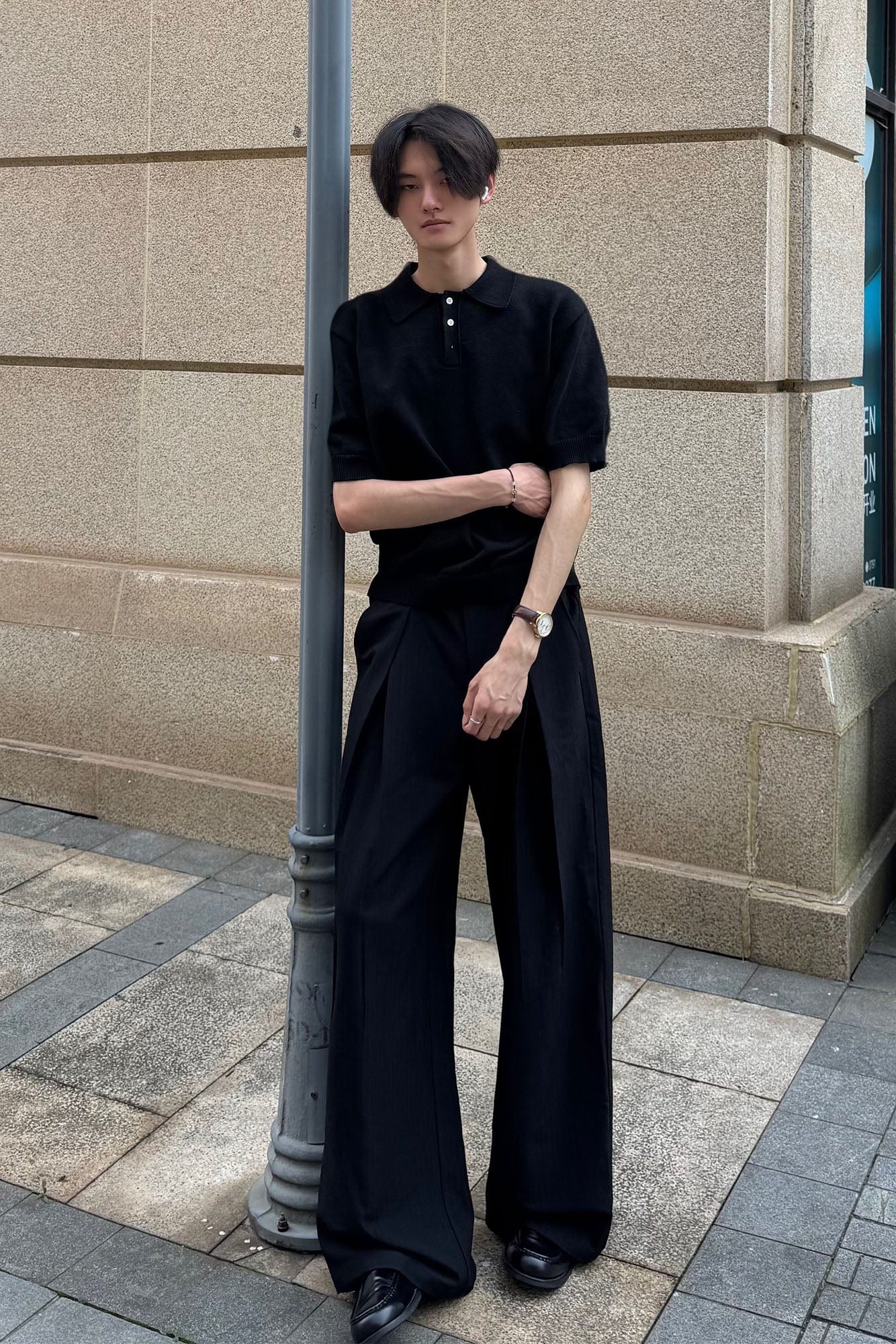 OKAYTHXBYE Pleated Shadow-Stripe Oversized Pants-Pants-S-Gray-Free Shipping Leatheretro