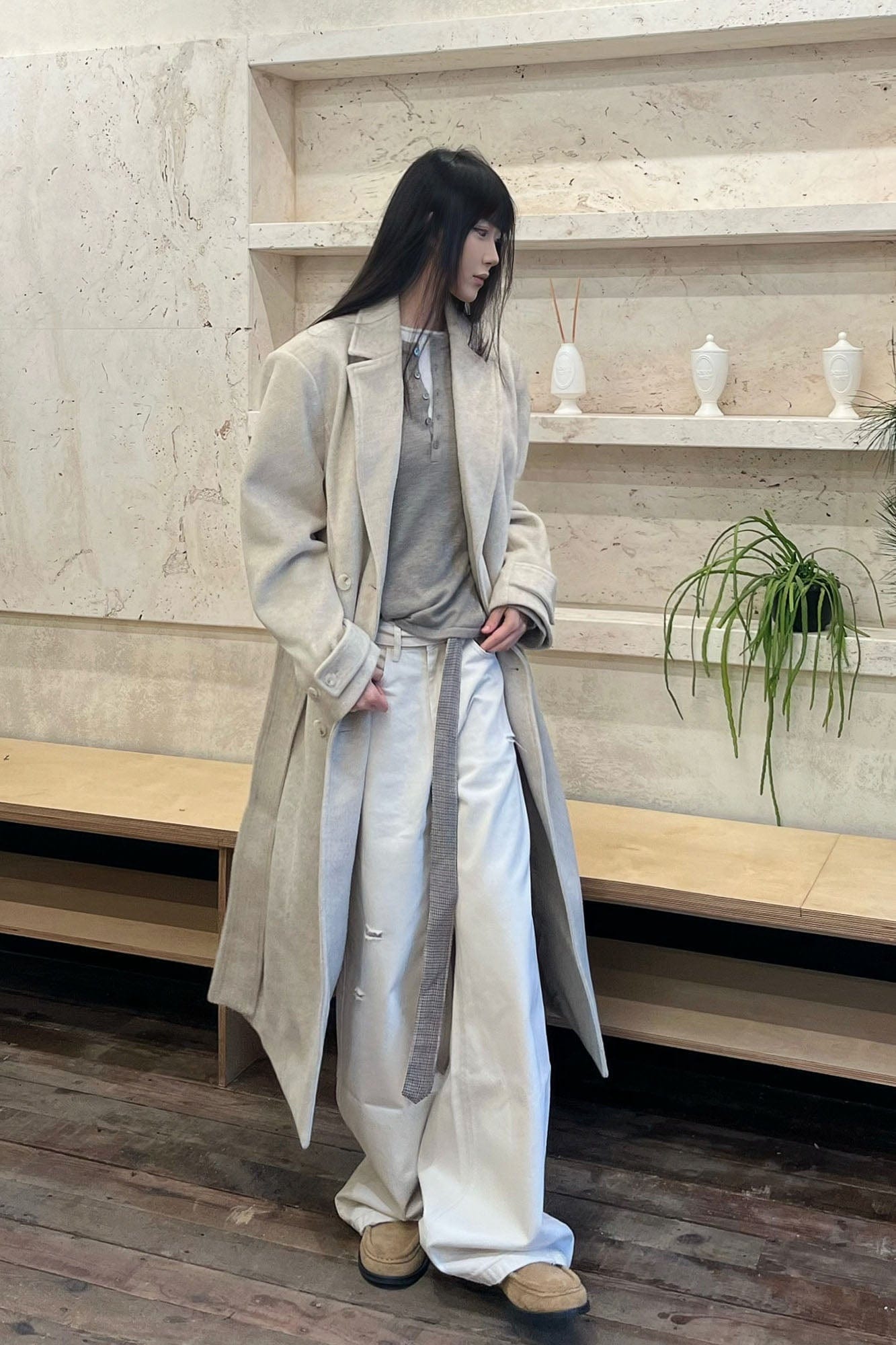 OKAYTHXBYE Detachable Houndstooth Belt Distressed Wide-Leg Jeans-Jeans-S-Free Shipping Leatheretro