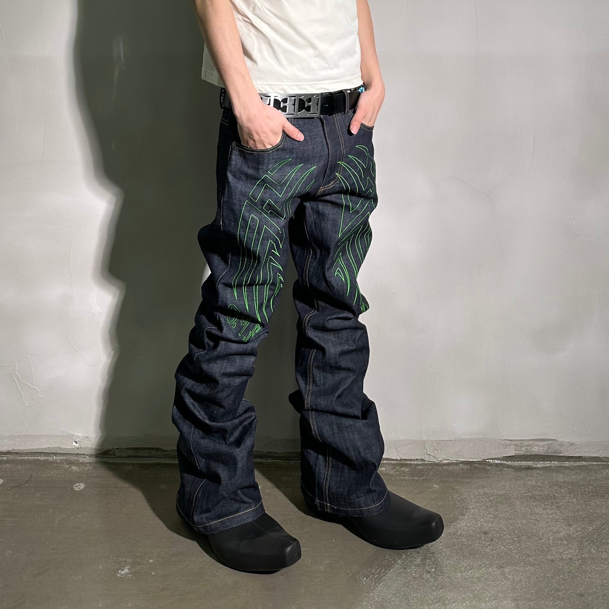 PCCVISION Contrast-Stitch Embroidered Raw Jeans-Jeans-XS-Free Shipping Leatheretro