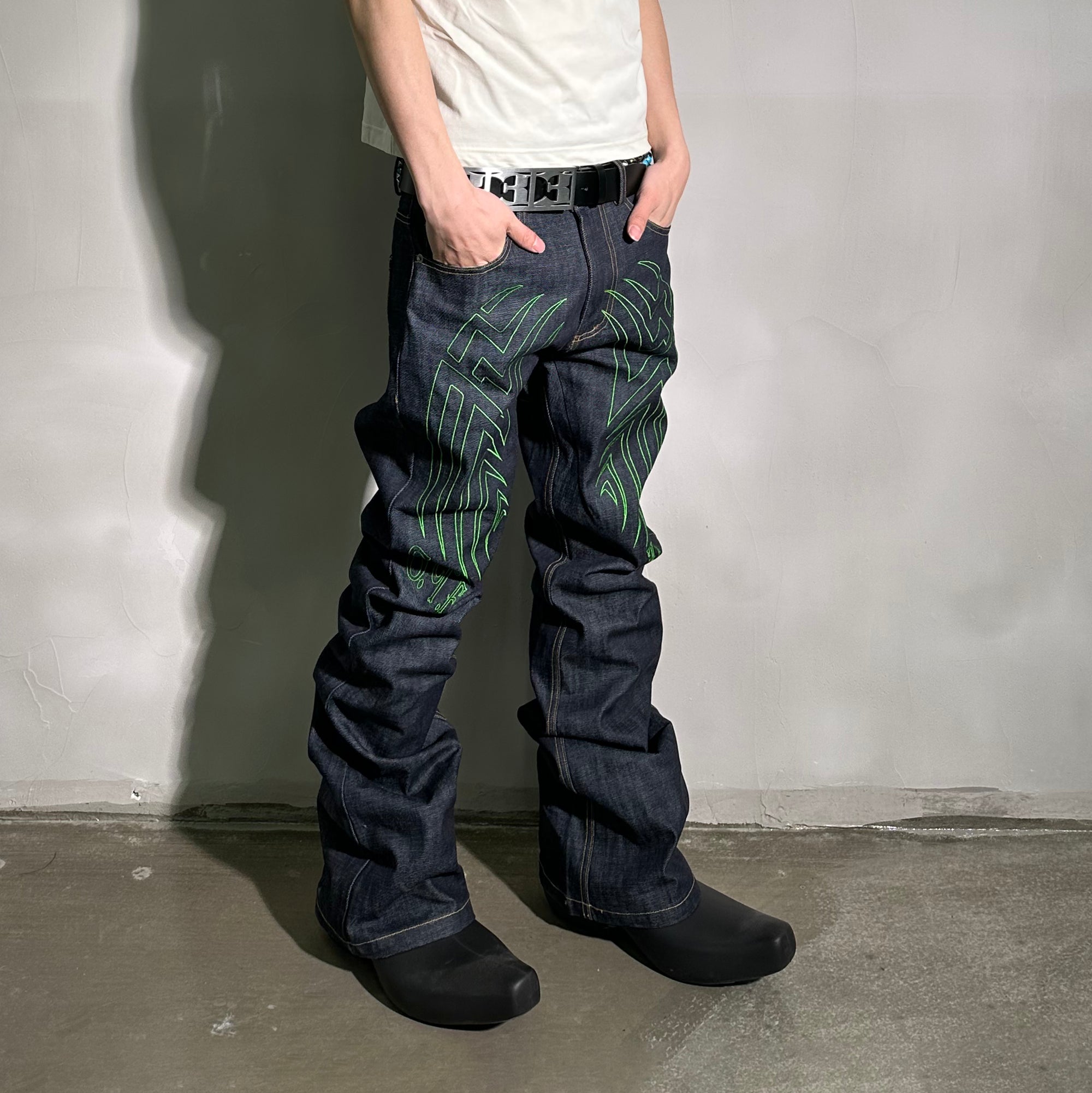 PCCVISION Contrast-Stitch Embroidered Raw Jeans-Jeans-XS-Free Shipping Leatheretro