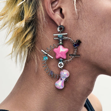 NUNKNOTX Industrial Candy Coil Earring-Earring-Single-Earring-Pink-Free Shipping Leatheretro