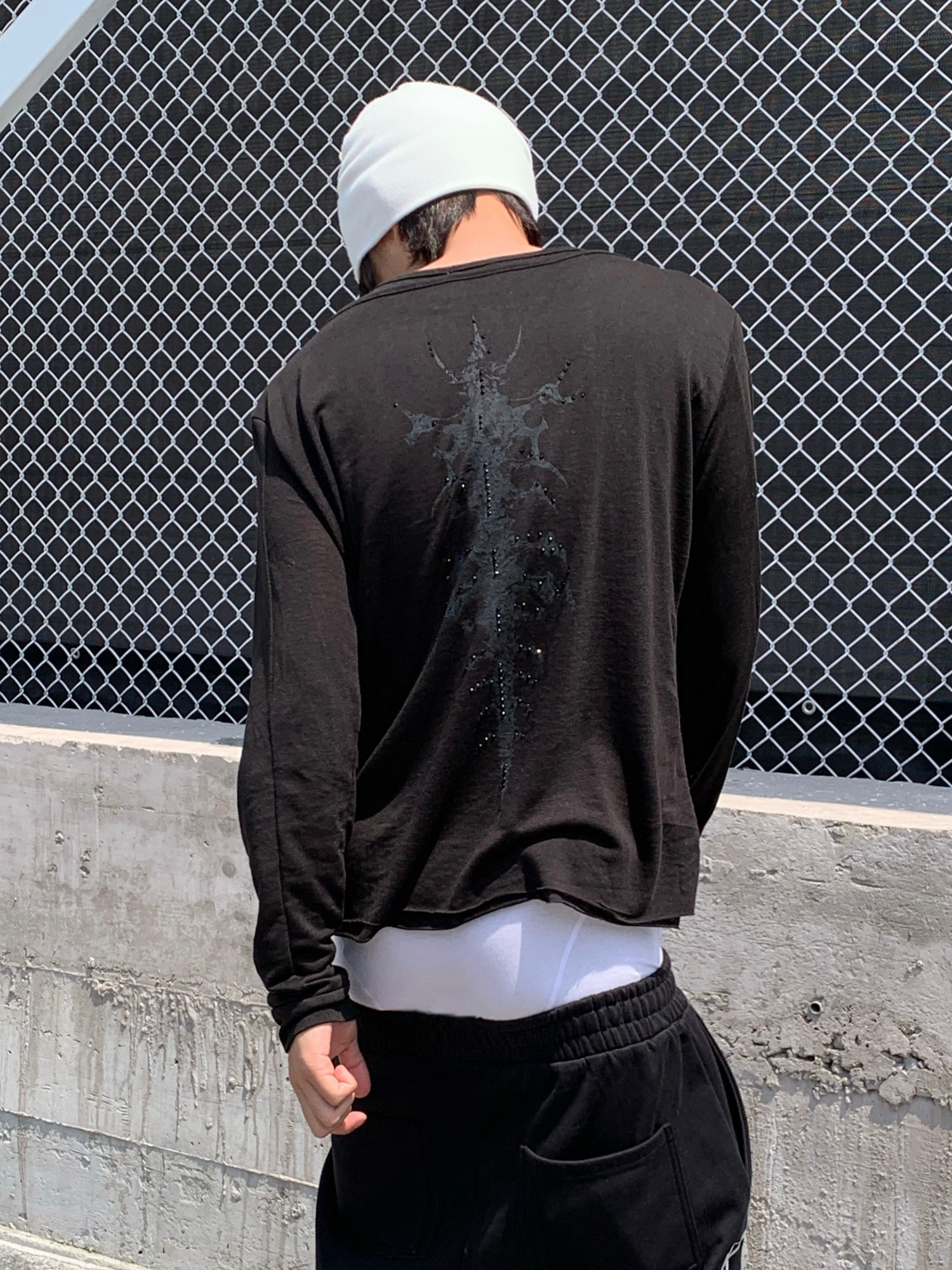 TH4SWE Layered Diamond Spine Graphic Henley Long-Sleeve Tee-L/S Tee-S-Free Shipping Leatheretro
