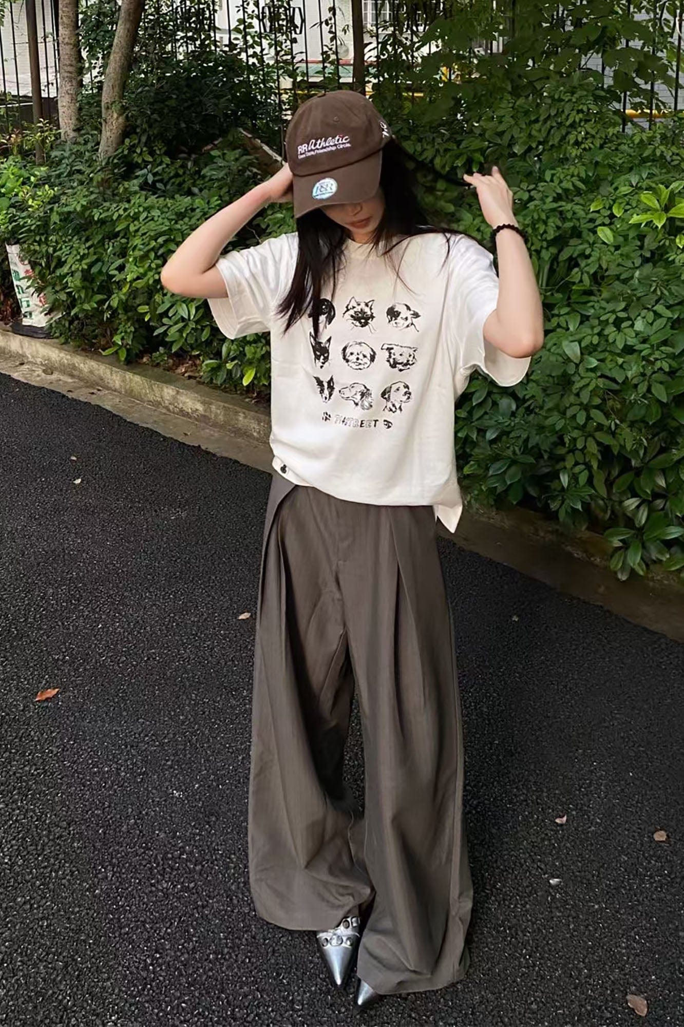 OKAYTHXBYE Pleated Shadow-Stripe Oversized Pants-Pants-S-Gray-Free Shipping Leatheretro