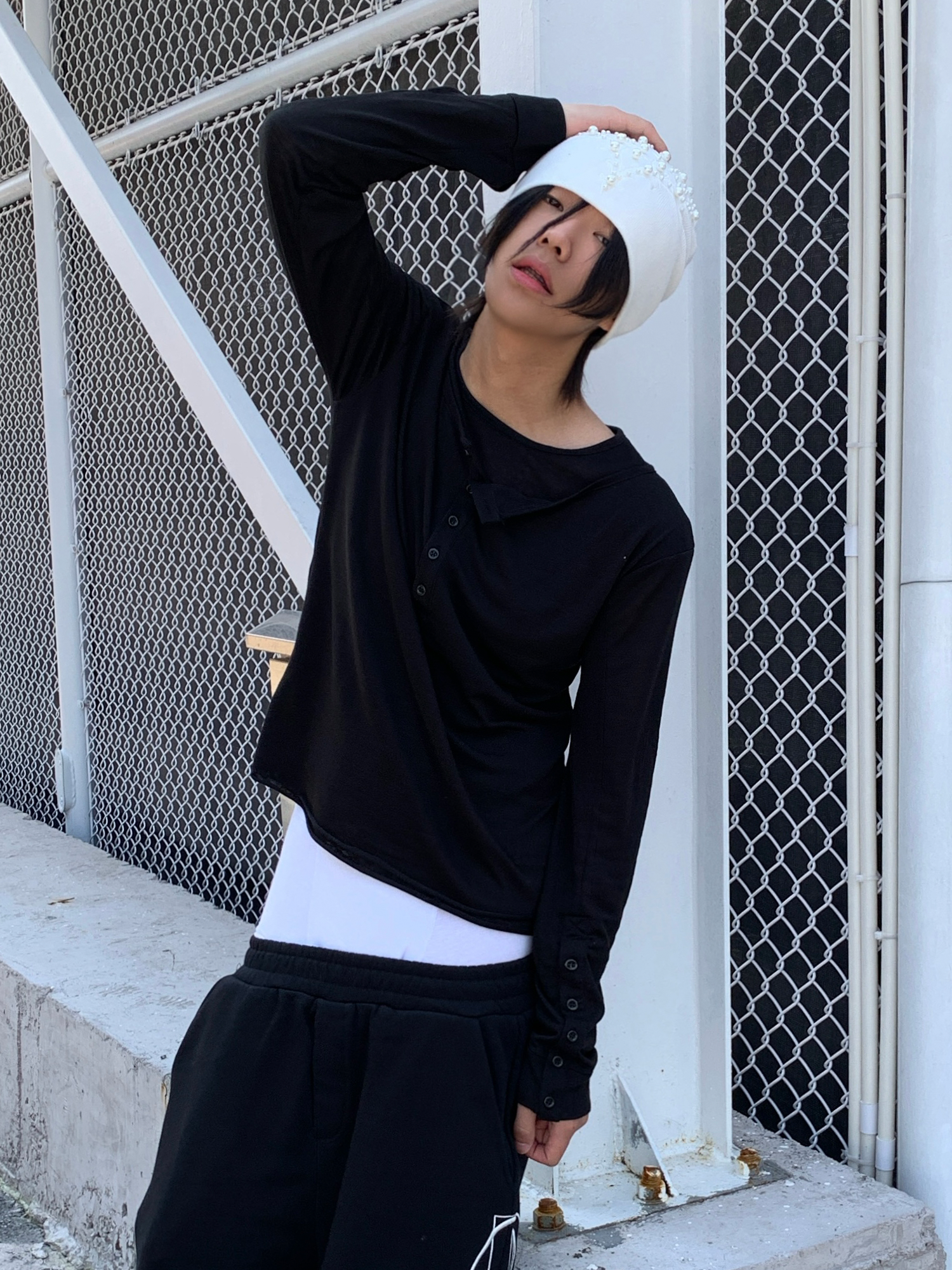 TH4SWE Layered Diamond Spine Graphic Henley Long-Sleeve Tee-L/S Tee-S-Free Shipping Leatheretro