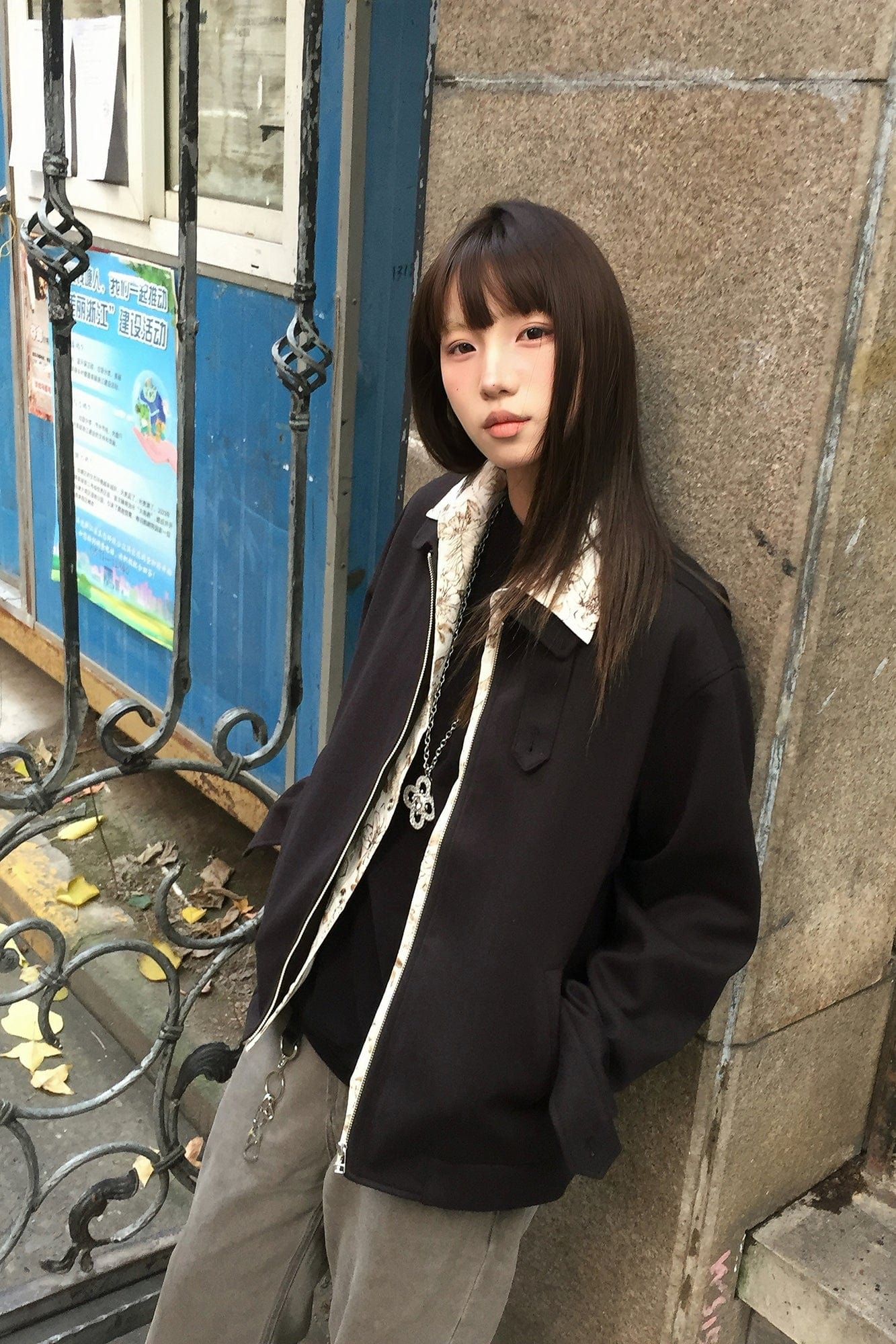 OKAYTHXBYE Double-Layer Floral Zip Jacket-Jacket-S-Free Shipping Leatheretro