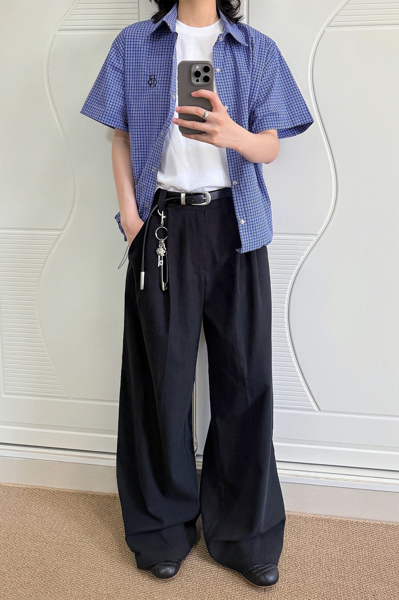 OKAYTHXBYE Pleated Linen-Blend Wide-Leg Trousers-Pants-S-White-Free Shipping Leatheretro