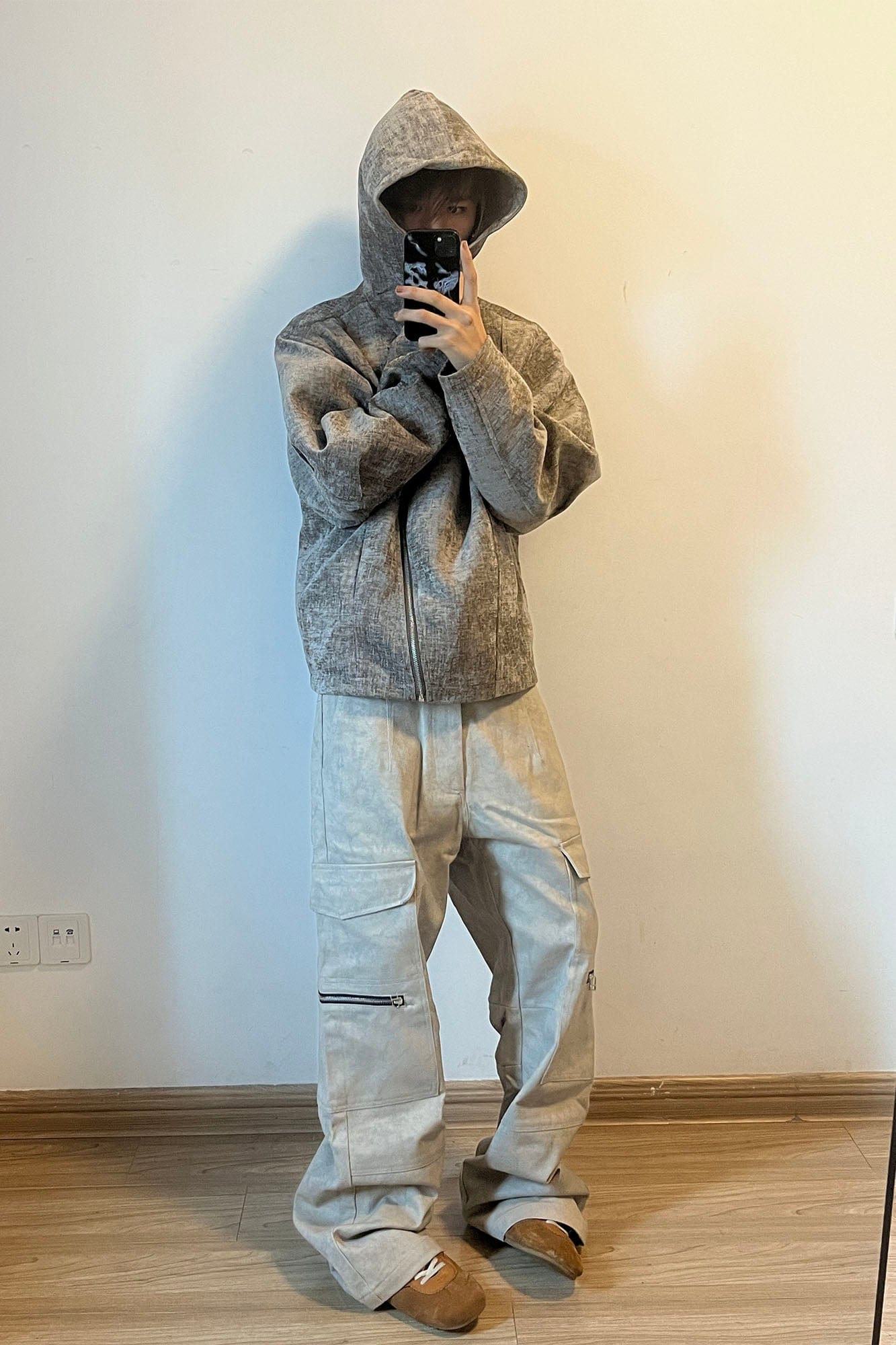 OKAYTHXBYE Muted Marble Multi-Pocket Panel Flared Cargo Pants-Pants-S-Beige-Free Shipping Leatheretro