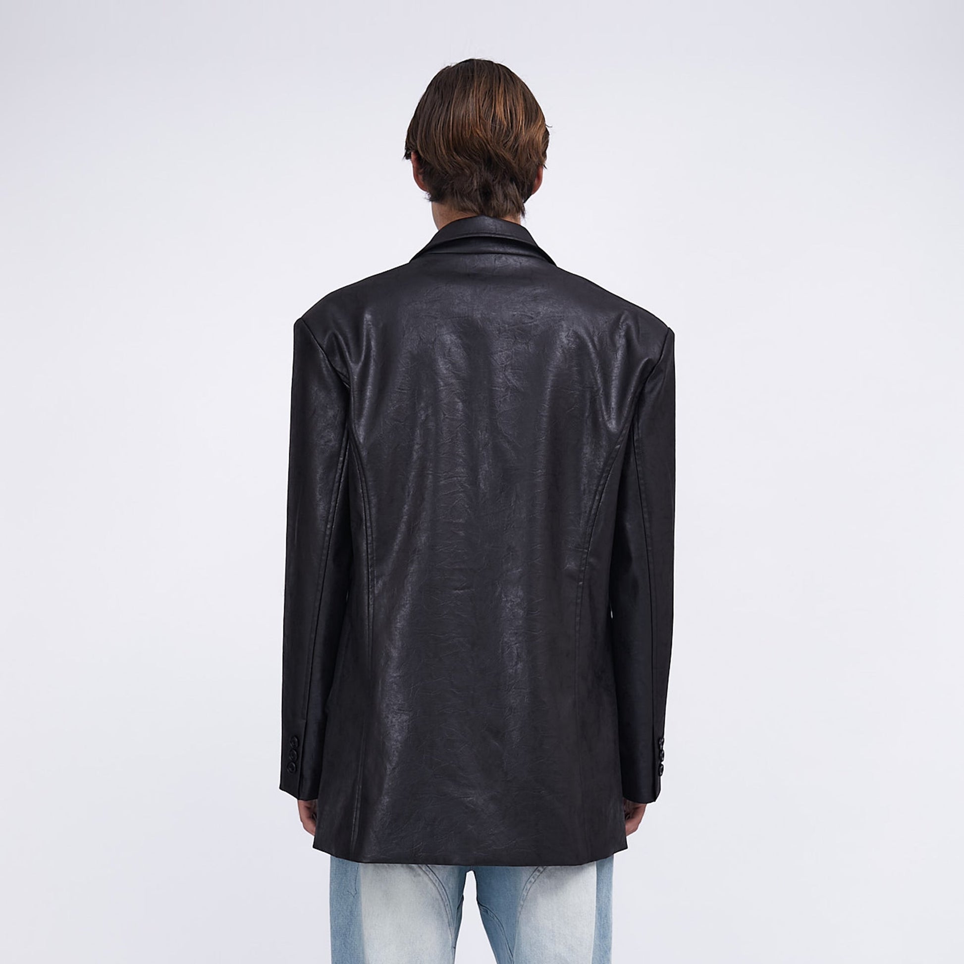 ASSEEN Oversized Faux Leather Curved Stitch Blazer-Jacket-S-Free Shipping Leatheretro