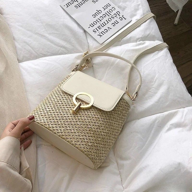 Beach Woven Bag for Women Trendy Korean Bucket Style-Handbags-Beige-Free Shipping Leatheretro