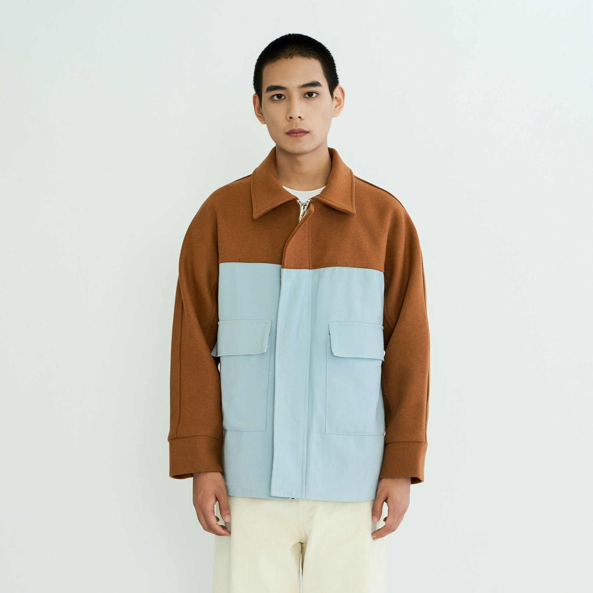 WIID Contrast Panel Wool-Blend Jacket-Jacket-M-Free Shipping Leatheretro