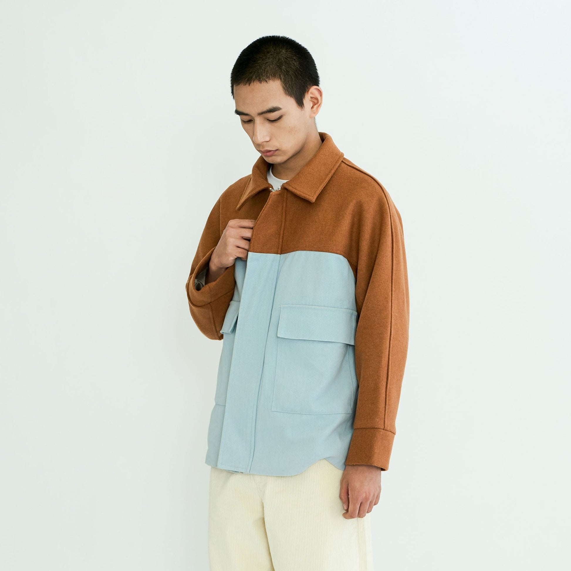 WIID Contrast Panel Wool-Blend Jacket-Jacket-M-Free Shipping Leatheretro