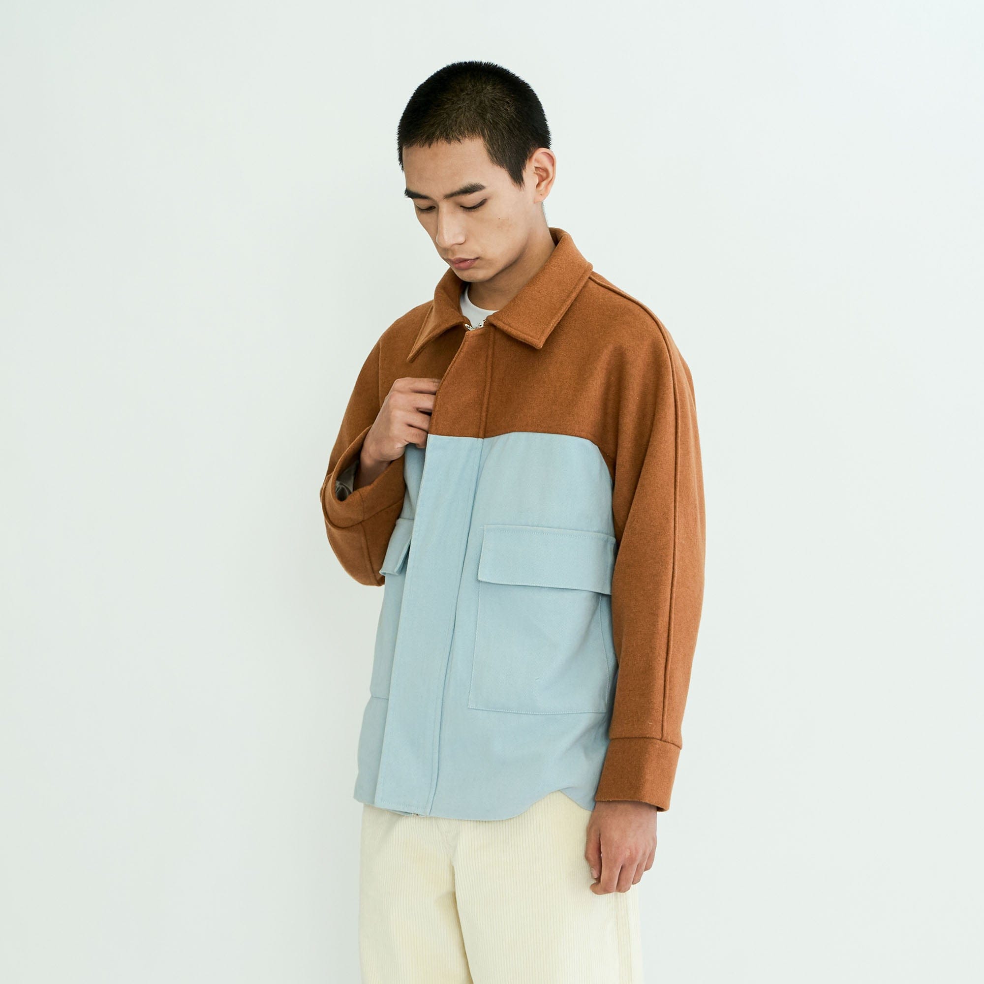 WIID Contrast Panel Wool-Blend Jacket-Jacket-M-Free Shipping Leatheretro