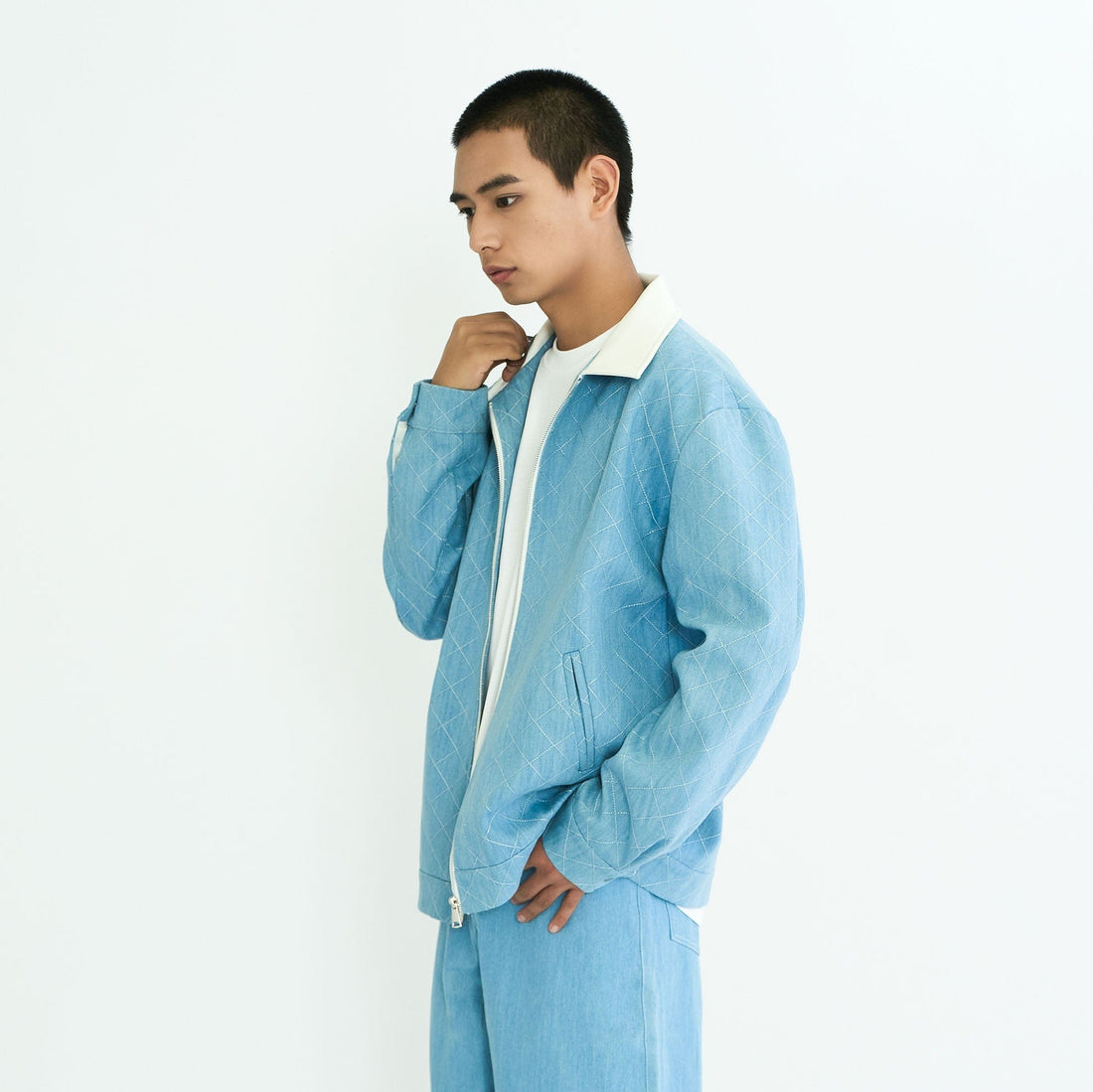 WIID Quilt-Stitch Contrast Collar Jacket-Jacket-M-Free Shipping Leatheretro