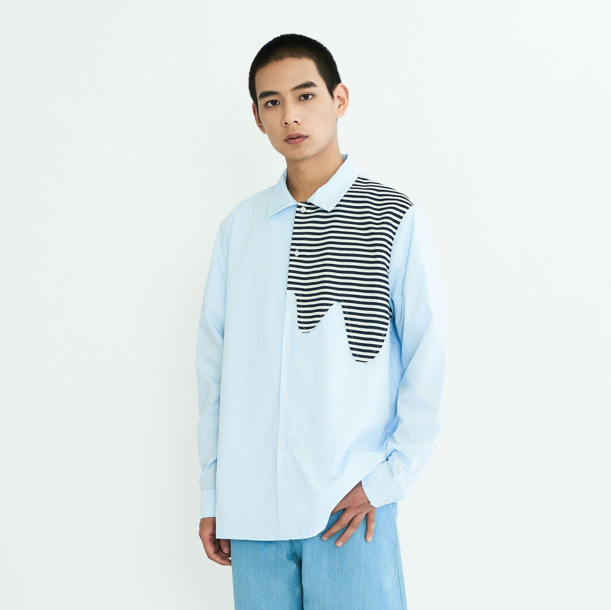 WIID Stripes Asymmetrical Patch Shirt-Shirt-M-Free Shipping Leatheretro
