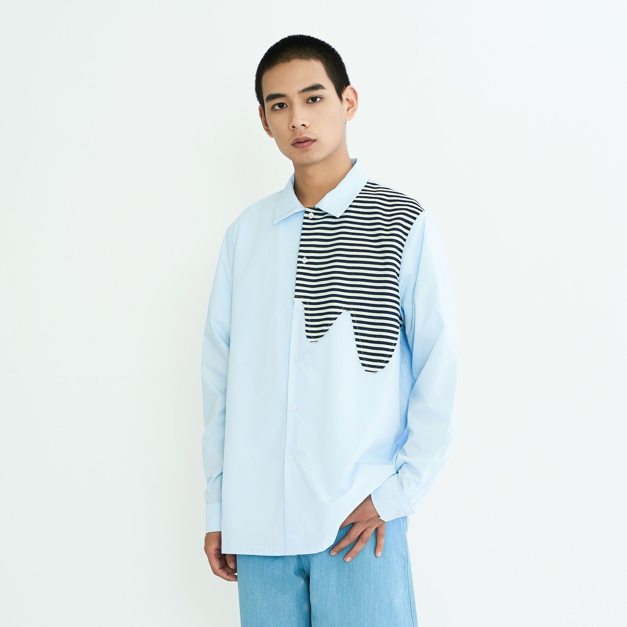 WIID Stripes Asymmetrical Patch Shirt-Shirt-M-Free Shipping Leatheretro