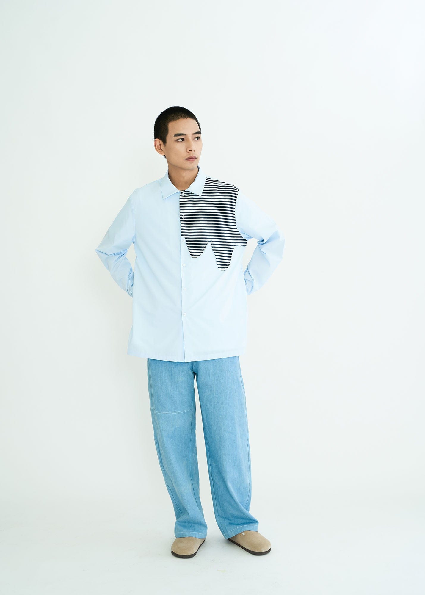 WIID Stripes Asymmetrical Patch Shirt-Shirt-M-Free Shipping Leatheretro