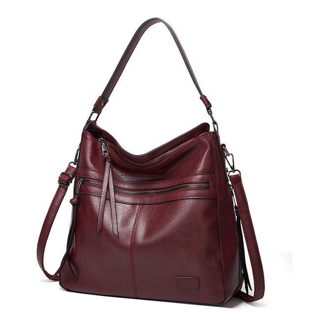 Winter Vintage PU Leather Tassel Handbag-Handbags-Burgundy-Free Shipping Leatheretro