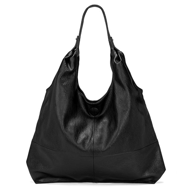Women Genuine Leather Large Capacity Handbag-Tote Bag-Black-Free Shipping Leatheretro