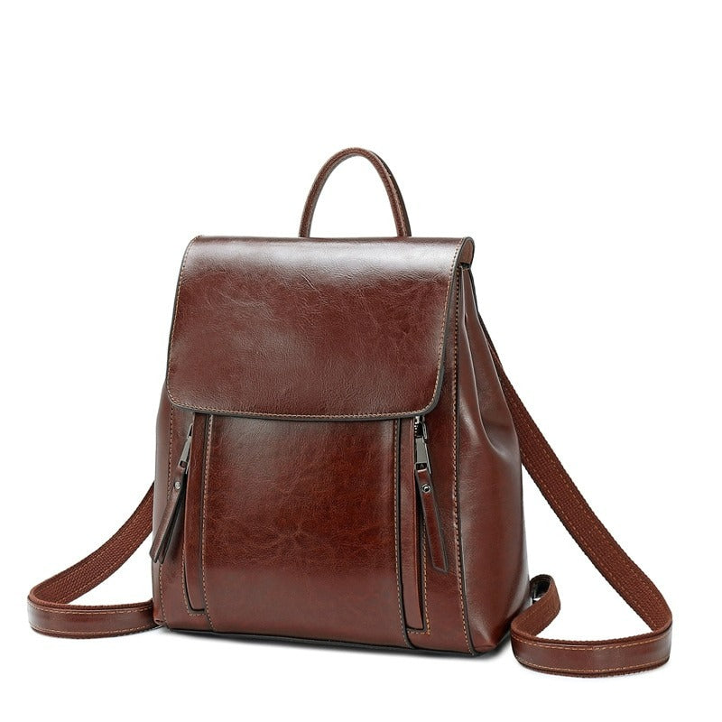 Women Genuine Leather Shoulder Backpack-Backpacks-Coffee-Free Shipping Leatheretro