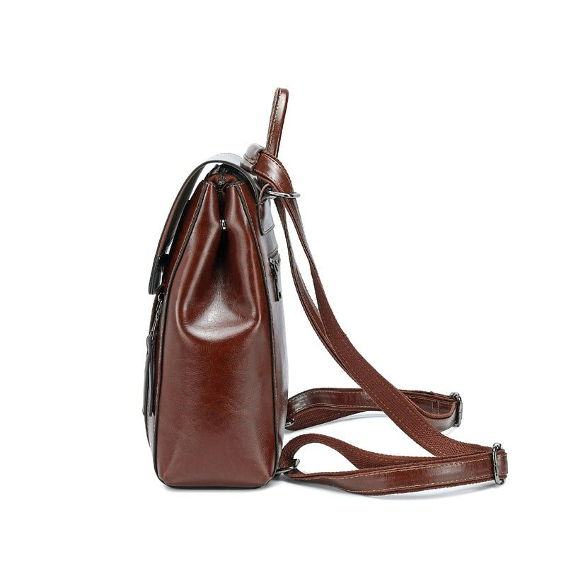 Women Genuine Leather Shoulder Backpack-Backpacks-Brown-Free Shipping Leatheretro