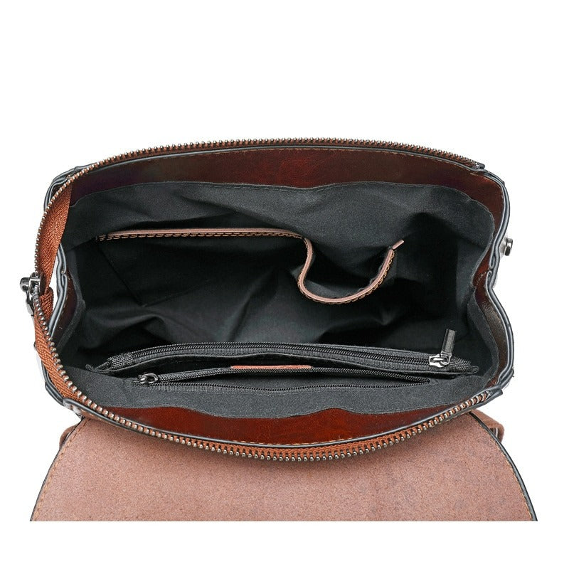 Women Genuine Leather Shoulder Backpack-Backpacks-Brown-Free Shipping Leatheretro