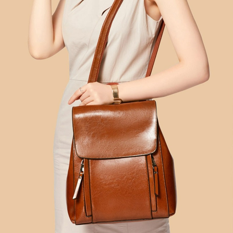 Women Genuine Leather Shoulder Backpack-Backpacks-Brown-Free Shipping Leatheretro