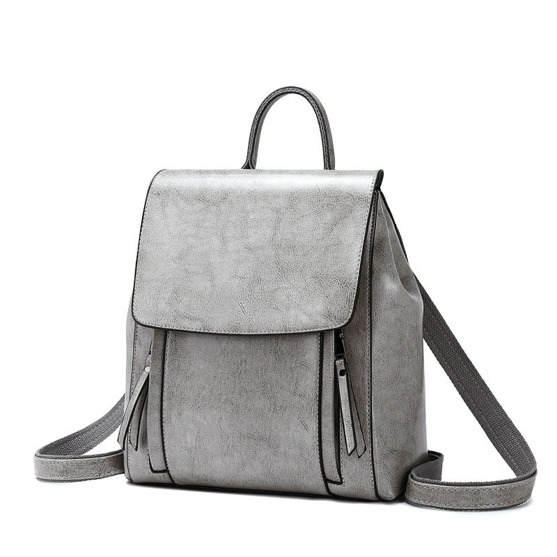Women Genuine Leather Shoulder Backpack-Backpacks-Grey-Free Shipping Leatheretro