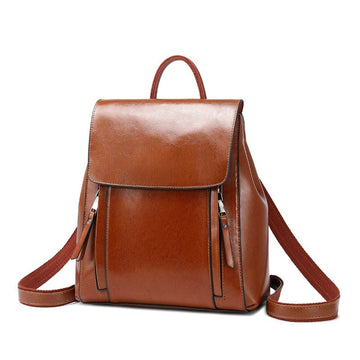 Women Genuine Leather Shoulder Backpack-Backpacks-Brown-Free Shipping Leatheretro
