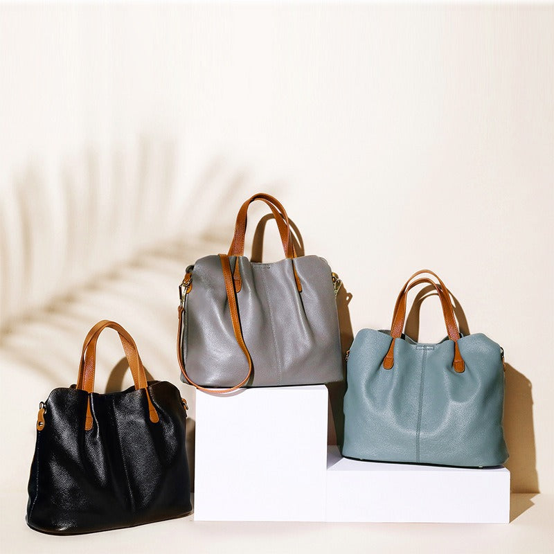 Genuine Leather Women Handbag-Handbags-Gray-Free Shipping Leatheretro