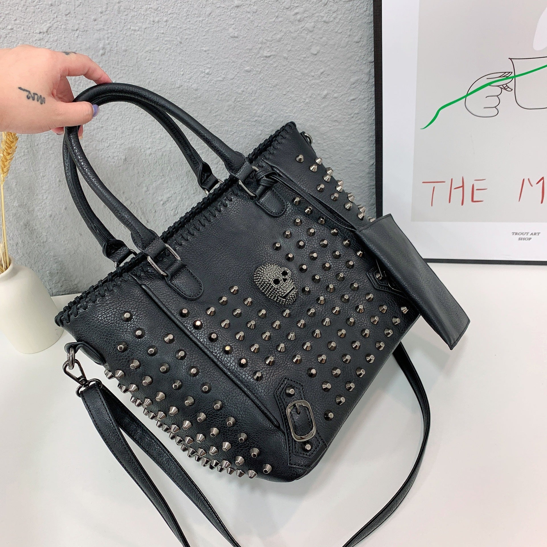 Women Leather Skull Handbag-Handbags-Black-Free Shipping Leatheretro