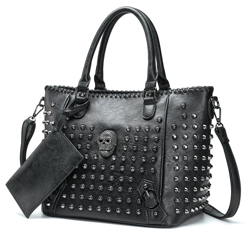 Women Leather Skull Handbag-Handbags-Black-Free Shipping Leatheretro