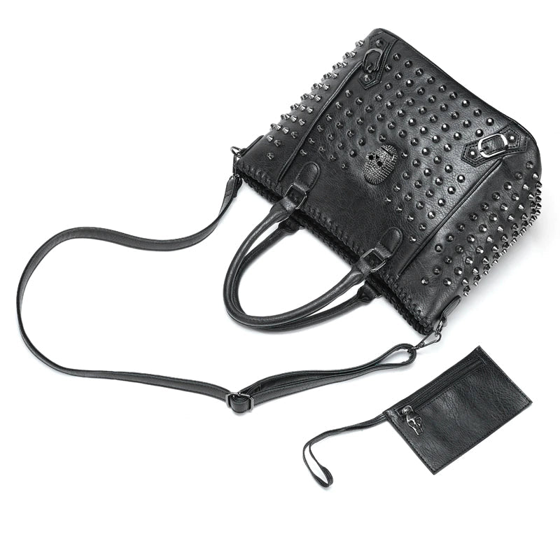 Women Leather Skull Handbag-Handbags-Black-Free Shipping Leatheretro