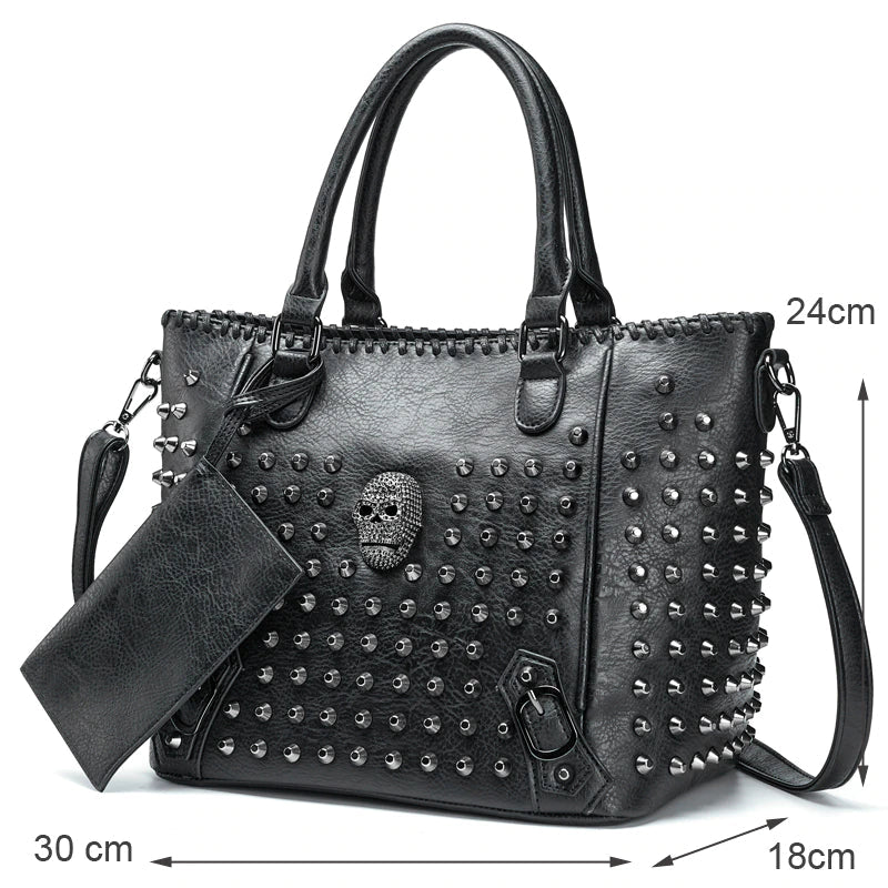 Women Leather Skull Handbag-Handbags-Black-Free Shipping Leatheretro