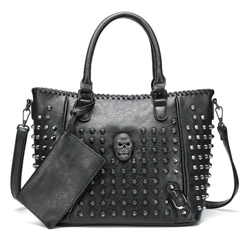 Women Leather Skull Handbag-Handbags-Black-Free Shipping Leatheretro