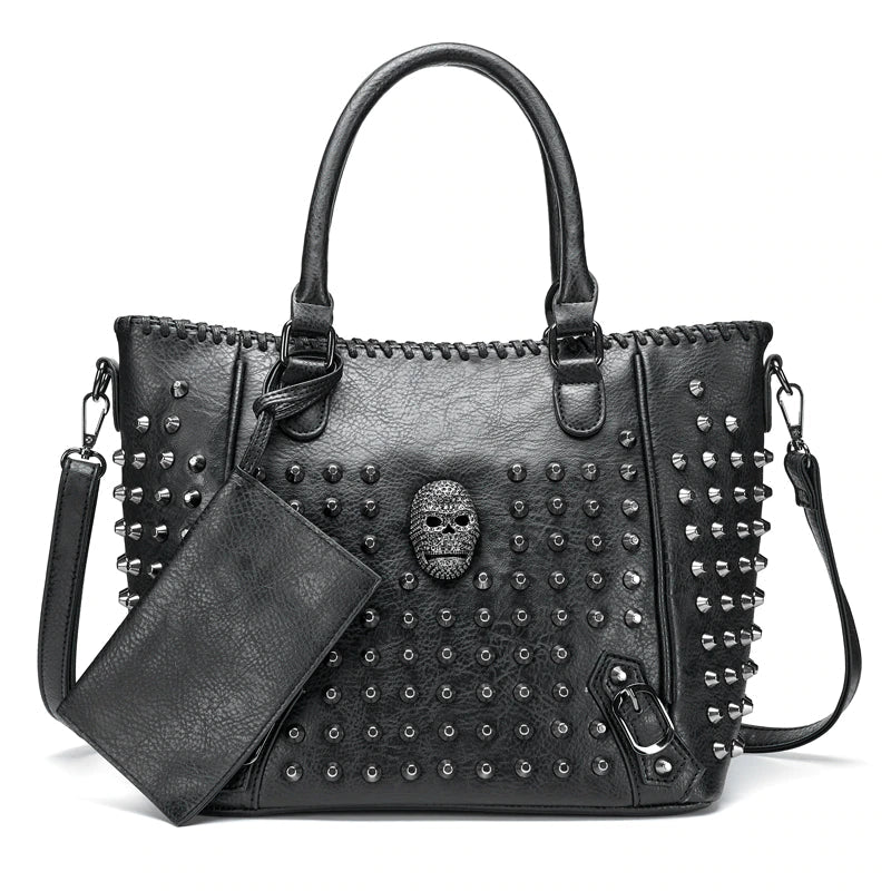Women Leather Skull Handbag-Handbags-Black-Free Shipping Leatheretro