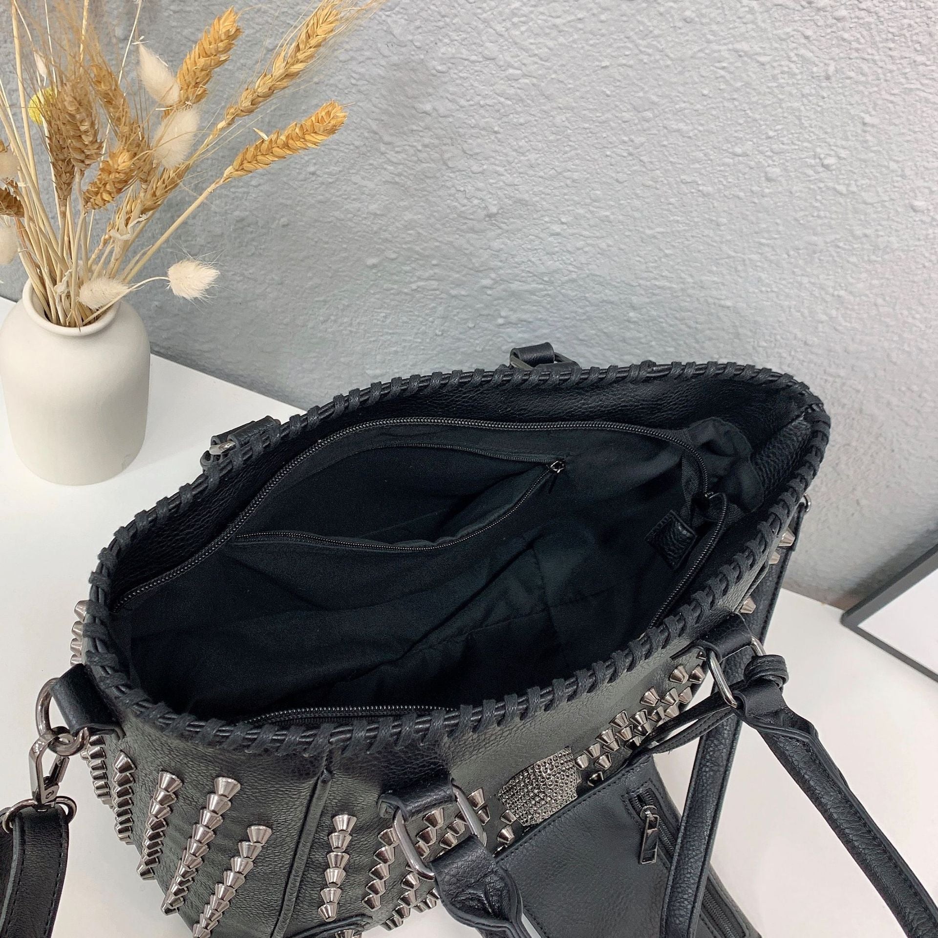 Women Leather Skull Handbag-Handbags-Black-Free Shipping Leatheretro
