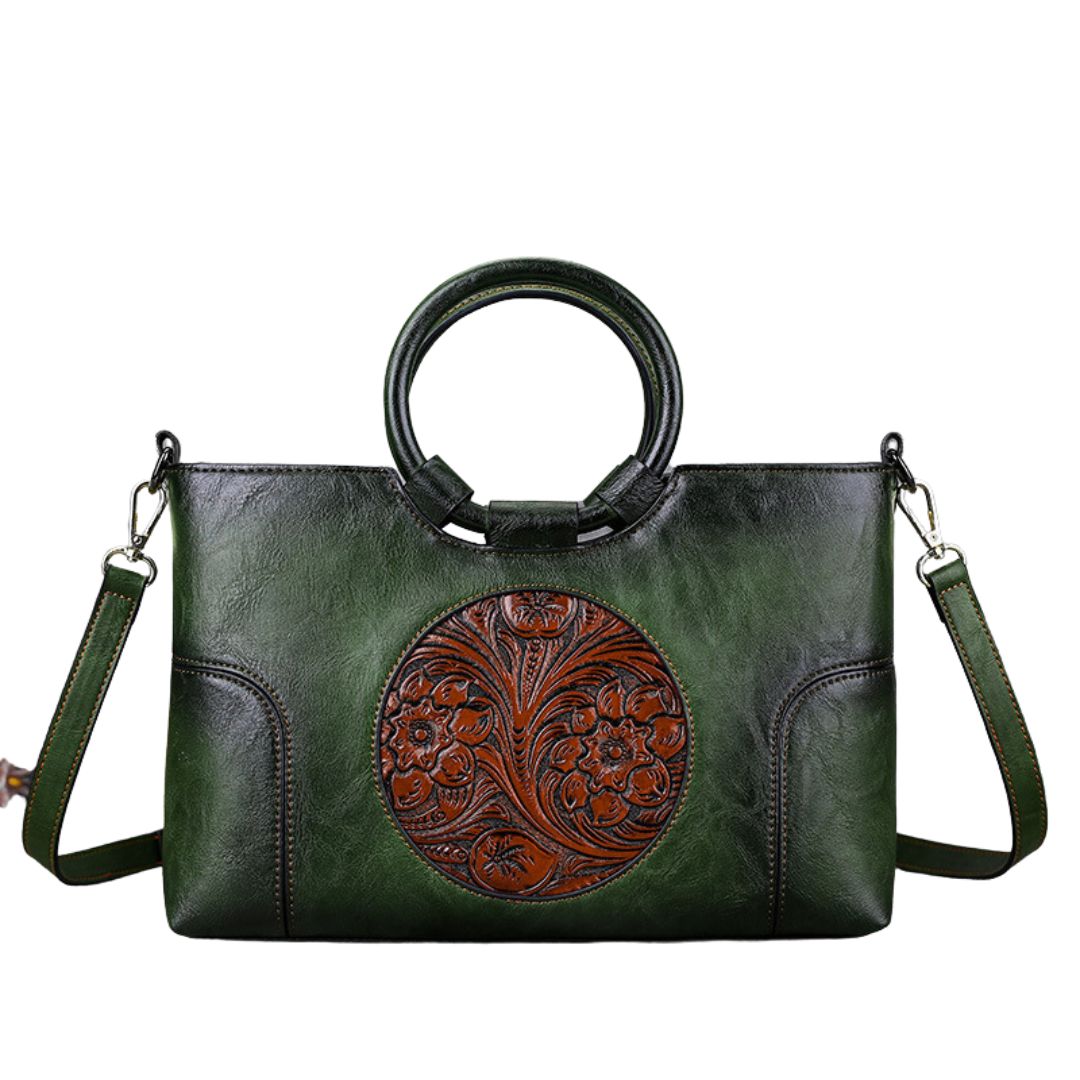 Women Retro Handmade Embossed Shoulder Bag-Handbags-Green-Free Shipping Leatheretro