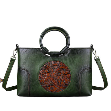 Women Retro Handmade Embossed Shoulder Bag-Handbags-Green-Free Shipping Leatheretro